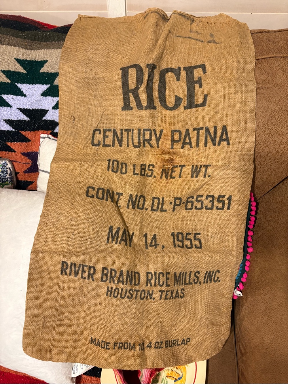 Brown Burlap Rice Sack Tote or Decorative Fabric